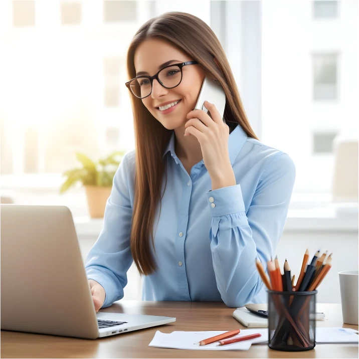 Woman talking on a phone smiling
